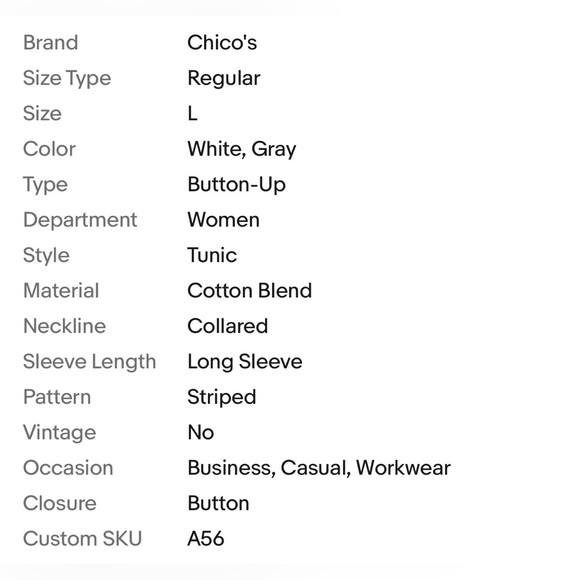 Chicos Womens Button Up Shirt Size 2 Large White Gray Striped Long Sleeve Top - Picture 5 of 5